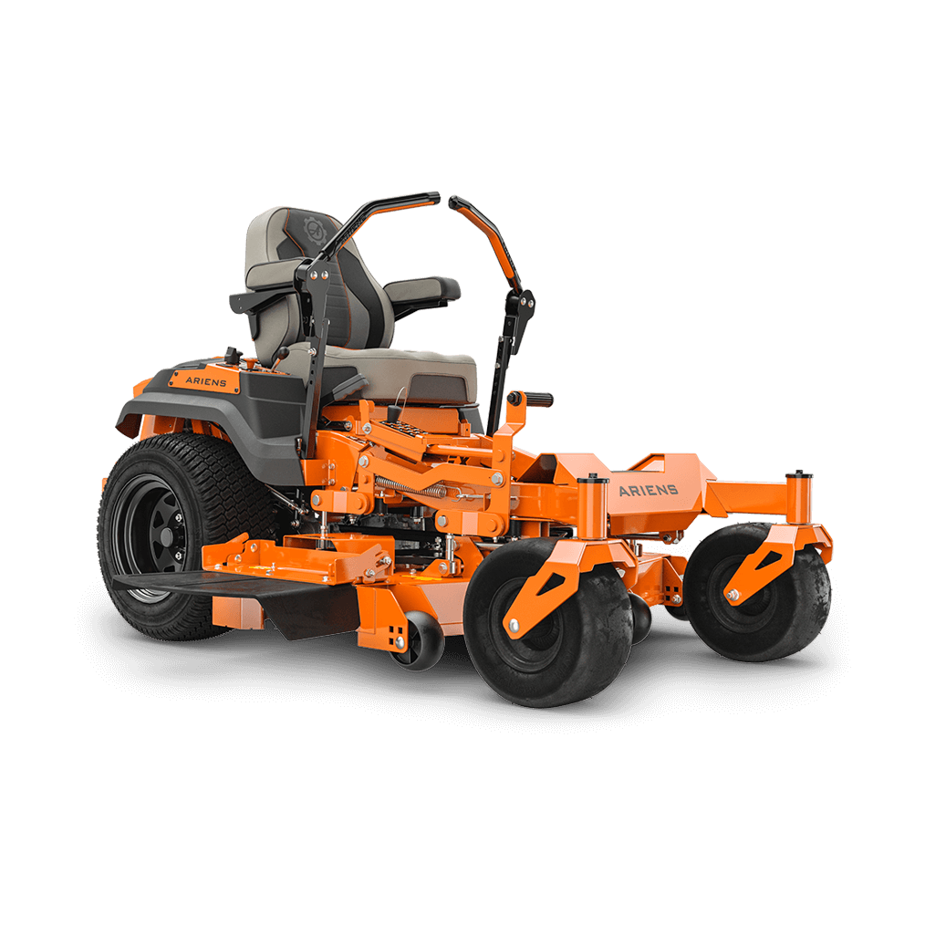 Ariens Apex 991161 zero-turn mower in orange and black with a 48 in fabricated steel deck and lap bar controls.