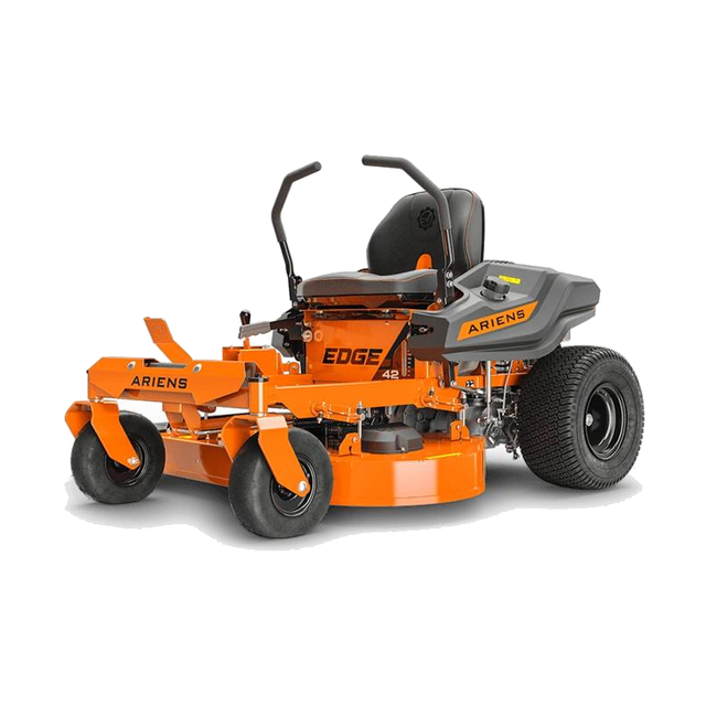 Ariens Edge 42 zero-turn lawn mower, model 915283, in orange and black with a 42 inch deck and lap bar steering.