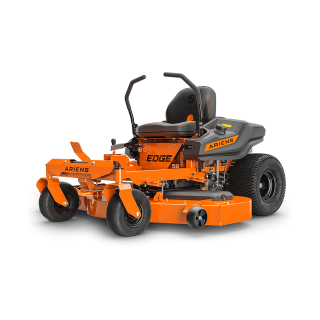 Ariens Edge 52 zero-turn lawn mower, model 915285, with a 52 inch deck and Kawasaki FR651 engine, shown in orange and black.