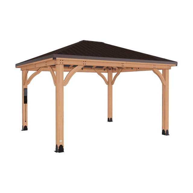 Backyard Discovery 14x12 Barrington, cedar gazebo with galvanized steel roof, product view on a white background