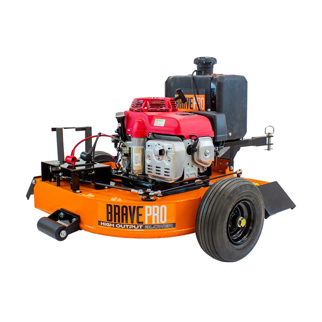 Brave BRPB180HE tow-behind blower with Honda GXV390 engine mounted on a towable frame
