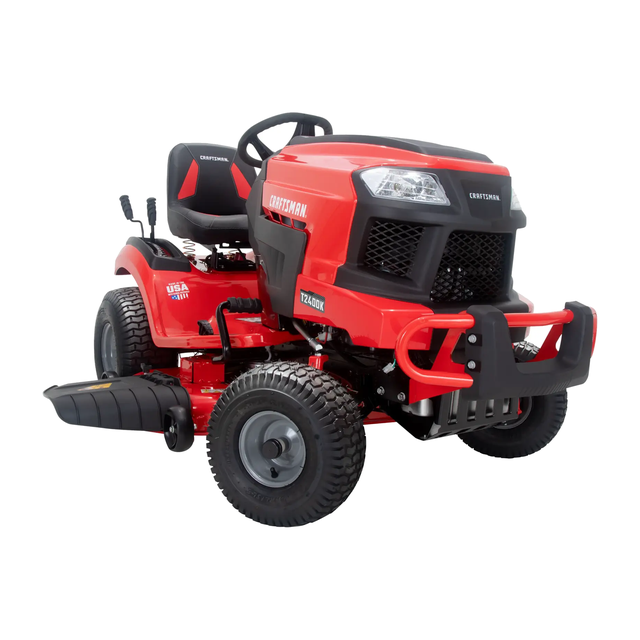 Craftsman T2400K riding lawn mower with a 46 inch deck and Kohler engine, front three quarter product view