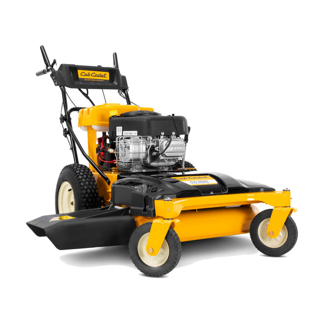 Cub Cadet CC800 Cyclocut wide area walk-behind mower with wide cutting deck and push handle on a lawn.