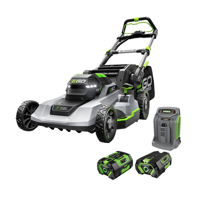 EGO LM2123SP-2 21 inch self-propelled battery lawn mower with Touch Drive handlebar, product photo from the front