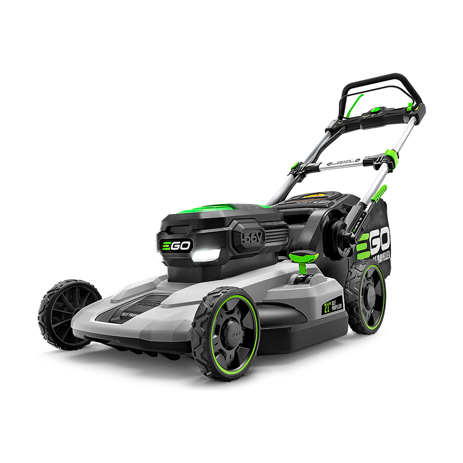 EGO LM2142SP 21 inch poly deck dual-port self-propelled battery lawn mower with two 5.0Ah batteries and 550W charger
