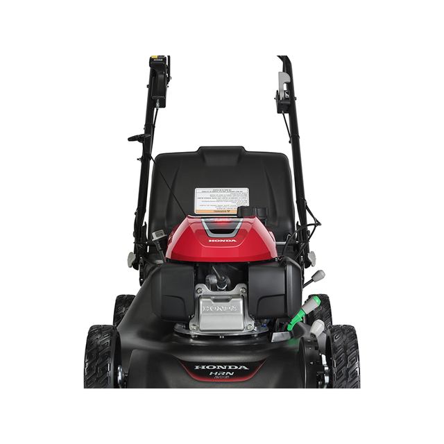 Honda HRN216VYA 21 inch 3-in-1 self-propelled lawn mower with Roto-Stop lever and grass bag.