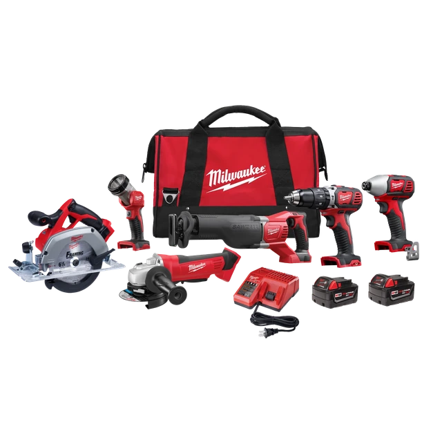 Milwaukee 2696-26 M18 6-Tool Cordless Combo Kit, product view on a white background