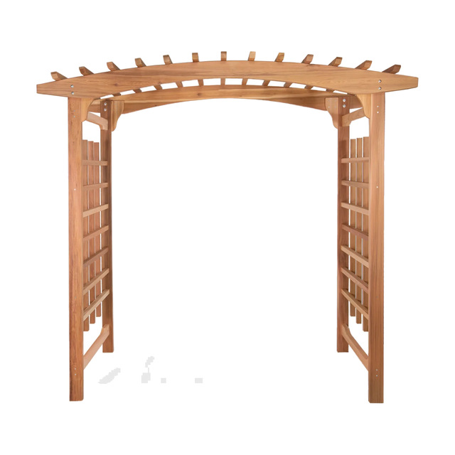 8 ft cedar walk-through garden arbor with trellis sides framing a garden path